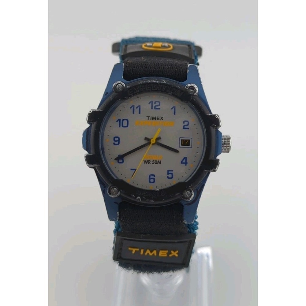 Vintage 1999 Timex Expedition Watch Men Indiglo‎ 39mm Blue Case- New Battery